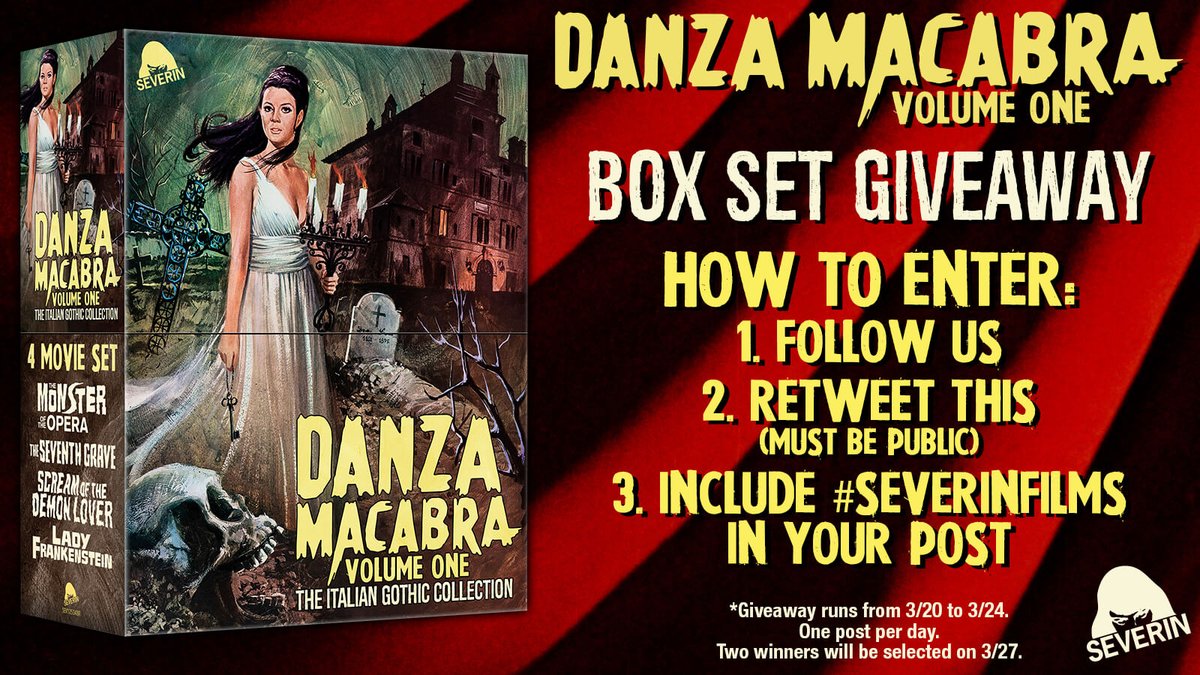 With the four films in Severin’s new DANZA MACABRA, VOLUME ONE Box Set, those impulses dare to go even deeper. Post for your chance to win these “four vintage corridor-wandering creepshows that are definitely off the beaten path” (Cinesavant) from 3/20-3/24. Details below!