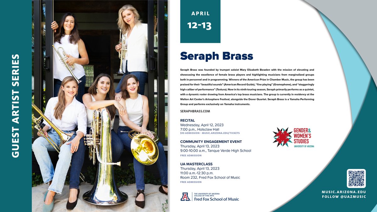 We are very pleased to partner with <a href="/UAZMusic/">The University of Arizona School of Music</a> to bring <a href="/SeraphBrass/">Seraph Brass</a> to <a href="/TanqVerdeHS/">Tanque Verde HS</a> for a Master Class on April 13th. Here are some additional opportunities to hear this acclaimed ensemble while they are in Tucson!