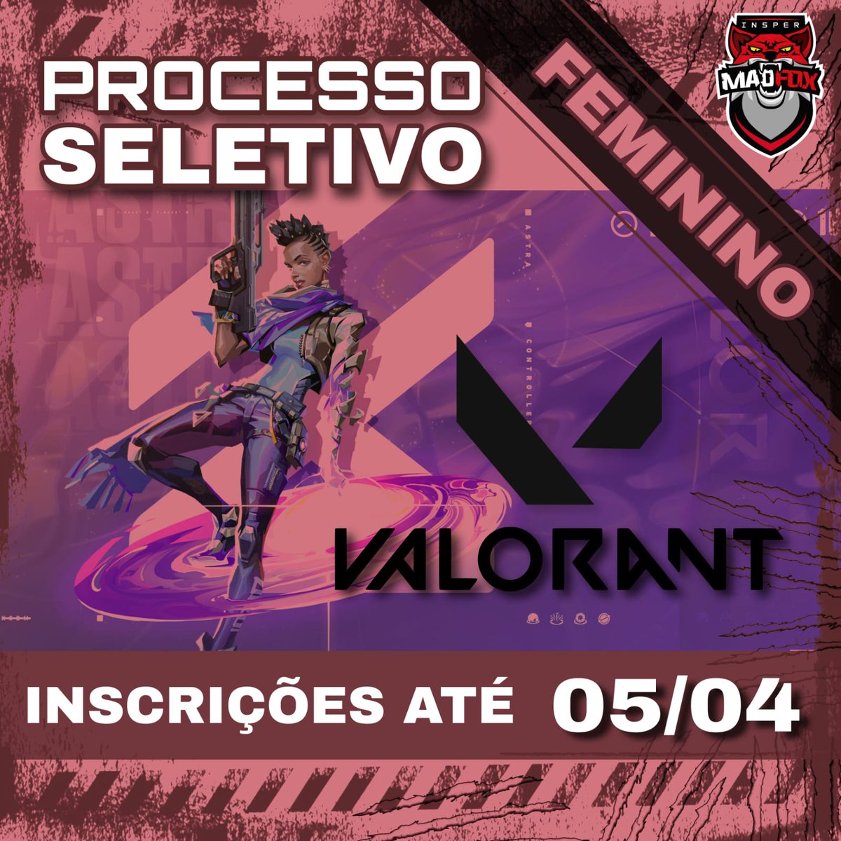 inspermadfox's tweet photo. Fala raposada! 

Queremos formar o primeiro time feminino de valorant do Mad Fox!

Para isso, abrimos um formulário para reunir as mulheres do insper que jogam Valorant e tem interesse em competir no cenário universitário e no feminino. https://t.co/HXiTnysmcw