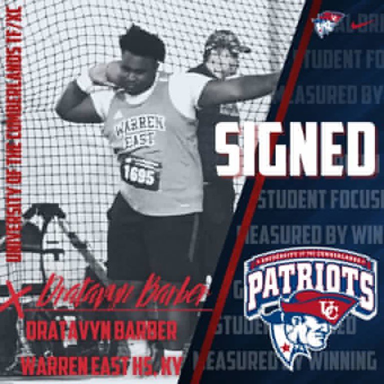 dratavyn barber (@dratavyn_b20) on Twitter photo Blessed and excited to also extend My athletic & academic career at the university of the Cumberlands not only for football but for track & field as well #gopats 🔴⚪️🔵 <a href="/WEHSRaiders/">Warren East High School</a> <a href="/FieldWehs/">WEHS Track & Field</a> <a href="/UCPatriotsTrack/">UC Patriots Track&Field/XC</a> <a href="/oliperdue/">olivia</a> Blessed and excited to also extend My athletic & academic career at the university of the Cumberlands not only for football but for track & field as well #gopats 🔴⚪️🔵 <a href="/WEHSRaiders/">Warren East High School</a> <a href="/FieldWehs/">WEHS Track & Field</a> <a href="/UCPatriotsTrack/">UC Patriots Track&Field/XC</a> <a href="/oliperdue/">olivia</a>