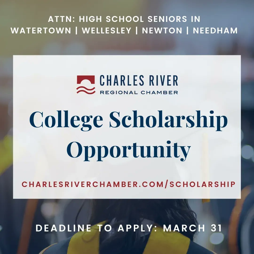 Less than two weeks before our chamber's high school scholarship deadline on Mar. 31!  

Application details are here: buff.ly/3DfkZXX 

#scholarship #newton #needham #wellesley #watertown