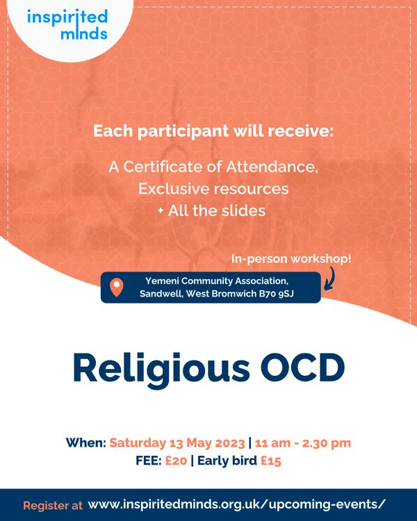 InspiritedMinds's tweet photo. Here's what our last attendees said about our workshops.
There's still time to sign up to our next in person workshop here https://t.co/csn94godtF
#inspiritedminds #mentalhealthworkshop #religiousocd #muslimmentalhealth https://t.co/ee7WlJdfT4