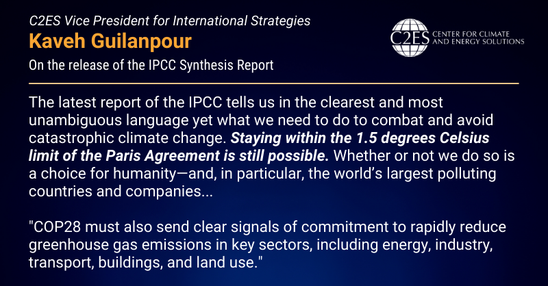 .<a href="/guilanpour/">Kaveh Guilanpour</a>'s statement on the release of the <a href="/IPCC_CH/">IPCC</a> latest synthesis report on climate change: 
c2es.org/press-release/…