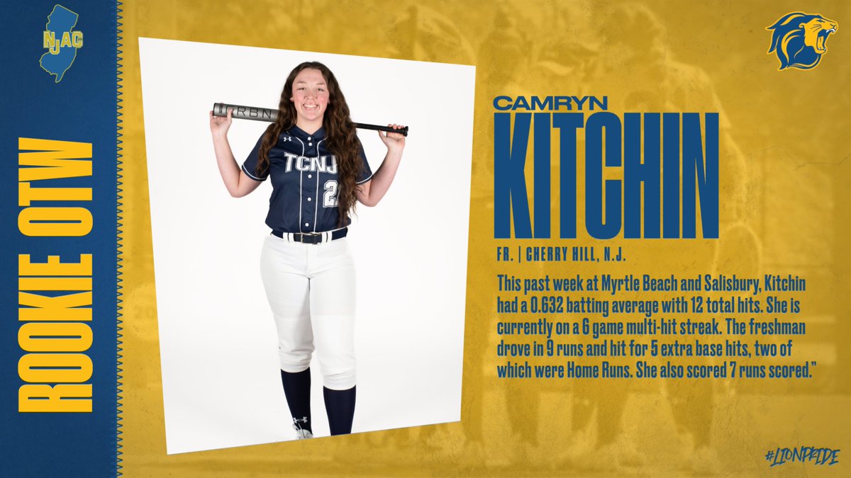 TCNJ Athletics (@tcnjlions) on Twitter photo Congrats to <a href="/TCNJWLax/">TCNJ Lacrosse</a> goalie Julia Charest and <a href="/TCNJSoftball/">TCNJ Softball</a> infielder Cam Kitchin on their <a href="/NJACSports/">NJAC Sports</a> weekly awards!
tcnjathletics.com/news/2023/3/20…
#TCNJ #LionPride #D3lax #D3sb Congrats to <a href="/TCNJWLax/">TCNJ Lacrosse</a> goalie Julia Charest and <a href="/TCNJSoftball/">TCNJ Softball</a> infielder Cam Kitchin on their <a href="/NJACSports/">NJAC Sports</a> weekly awards!
tcnjathletics.com/news/2023/3/20…
#TCNJ #LionPride #D3lax #D3sb