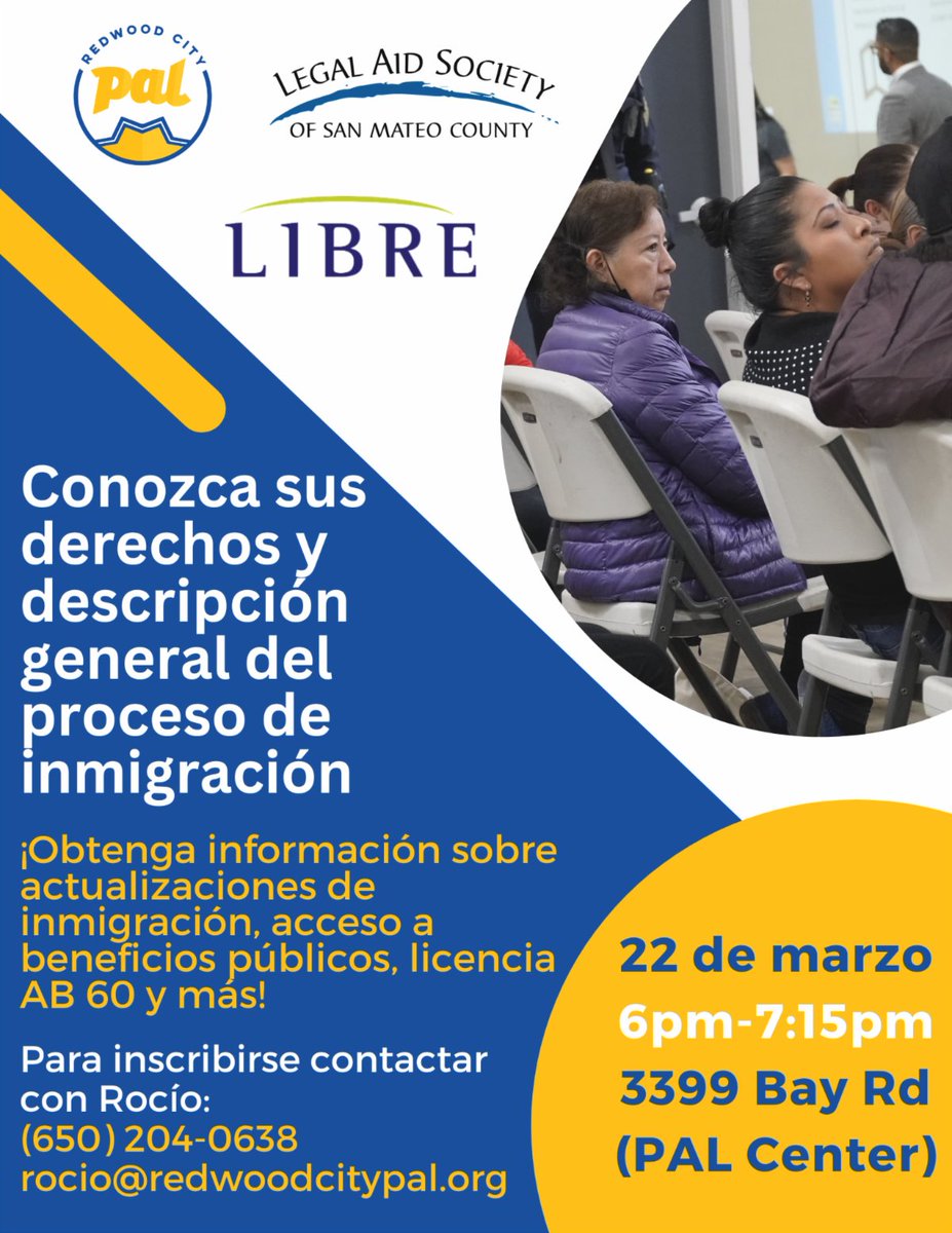Join the The LIBRE Project this Wednesday to learn more about your rights as an immigrant!
Únase al Proyecto LIBRE este miércoles para obtener más información sobre sus derechos como inmigrante.