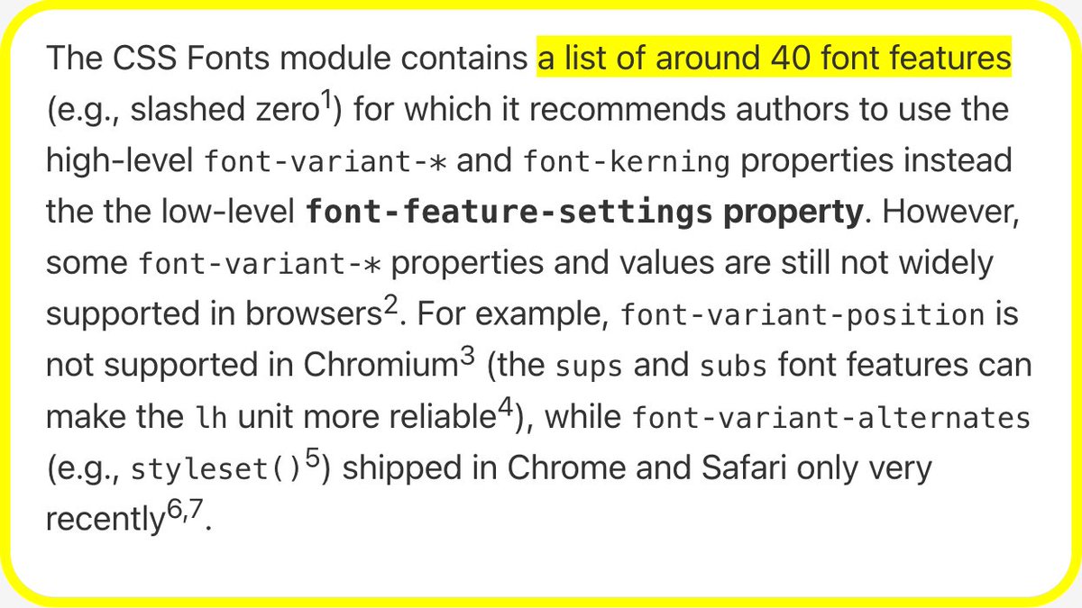 WebPlatformNews's tweet image. font‑feature‑settings is still needed for some common font features webplatform.news/#1679335319000