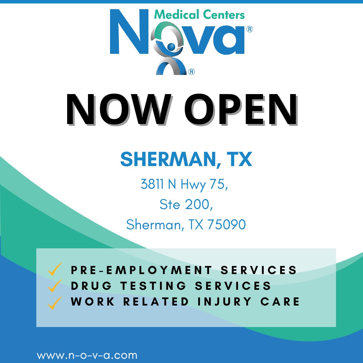 Our newest location in Sherman, Texas is NOW OPEN!

Learn More loom.ly/pDGoU7E

#NewCenterOpening #GrandOpening #OpeningSoon #Sherman #OccupationalMedicine