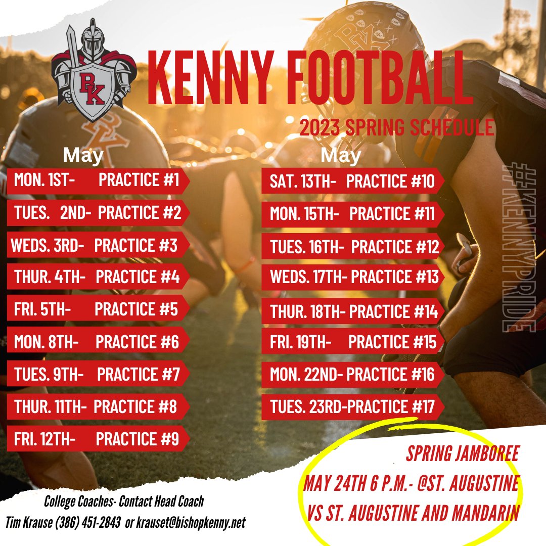 Coaches- Spring Ball is a little more than a month away and we can't wait to see you on the River for a practice or at the Jamboree on May 24th at St. Augustine High School!
#KennyPride #RecruitTheRiver #EEIO