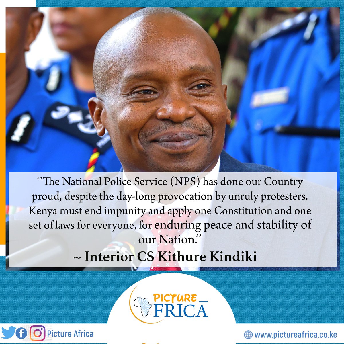 PicsAfrique's tweet photo. Interior CS Prof Kithure Kindiki has expressed his satisfaction on how Police handled the Protests by Azimio Supporters. https://t.co/wvJ1wVWEbB