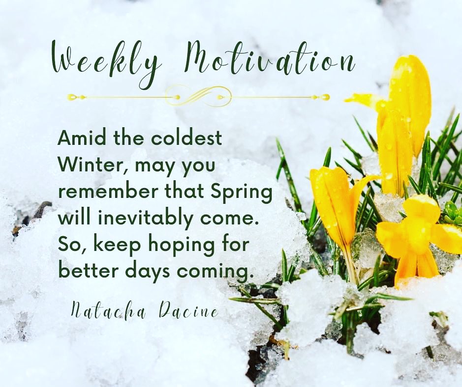 Au milieu de l'hiver glacial, rappelle-toi toujours que le printemps viendra sûrement. Alors, garde espoir.

Amid the coldest Winter, may you remember that Spring will inevitably come. So, keep hoping for better days coming. 

#weeklymotivation #natachadacine