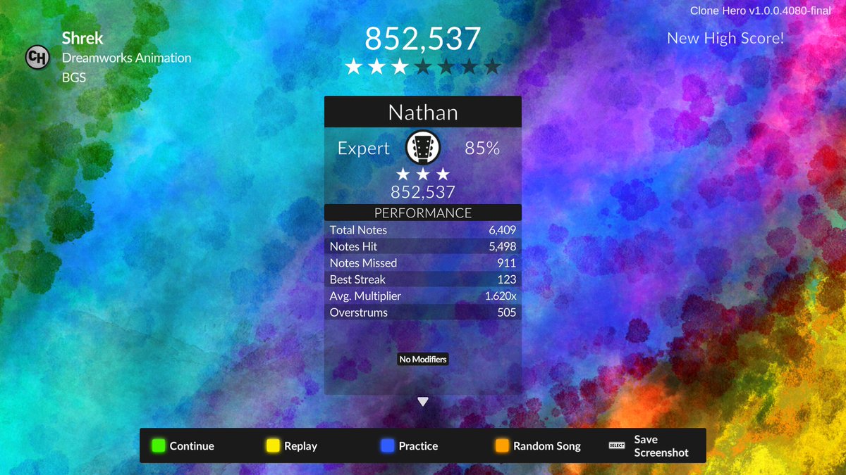 XCailber23's tweet photo. Just played the entire movie Shrek in Clone Hero last night, figured it was a better use of an hour and a half than actually doing homework. https://t.co/6G7KwL8xAm