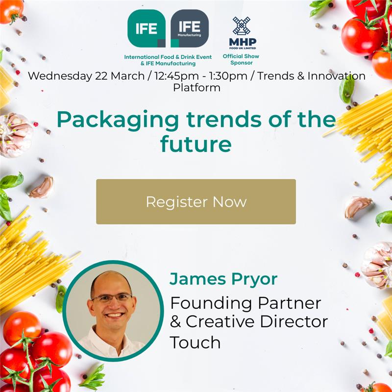 Touch__Design's tweet photo. This Wednesday, James from Touch will be part of an expert panel discussing how the latest trends are influencing innovation in food &amp; drink packaging at the @IFE_Event. Come &amp; be inspired &amp; say hello. @NickiSherlock &amp; James will be around after the session for questions. #touch https://t.co/QiYav7Gmy9