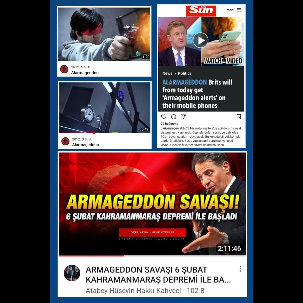 Anlatmışız,yazmışız.!!!
İngiltere,Avrupa ülkeleri Kanada,ABD'de bazı eyaletler: TV, Tel,Radyolar -ACİL DURUM TEST yayını yapacak.  Test adı "ARMAGEDDON "ARMAGEDDON ALARMI tatbikatları yapıyor.
Telefonların sesi kısık dahi olsa ALARMLAR 10 SN. Süreyle çalarak ALARM verecek.