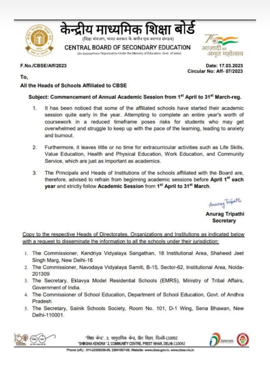 SASRajasthan's tweet image. #CBSE ने स्कूलों को सेशन 1 अप्रैल 2023 से पहले शुरू करने के खिलाफ चेतावनी दी। CBSE ने कहा कि इससे छात्रों में चिंता और थकान का खतरा पैदा होता है।शिक्षा सत्र को पहले शुरू करने से छात्रों को अन्य एक्टिविटी के लिए समय नहीं मिलता जो छात्रों के लिए जरूरी हैं
@cbseindia29
@AllCBSENews