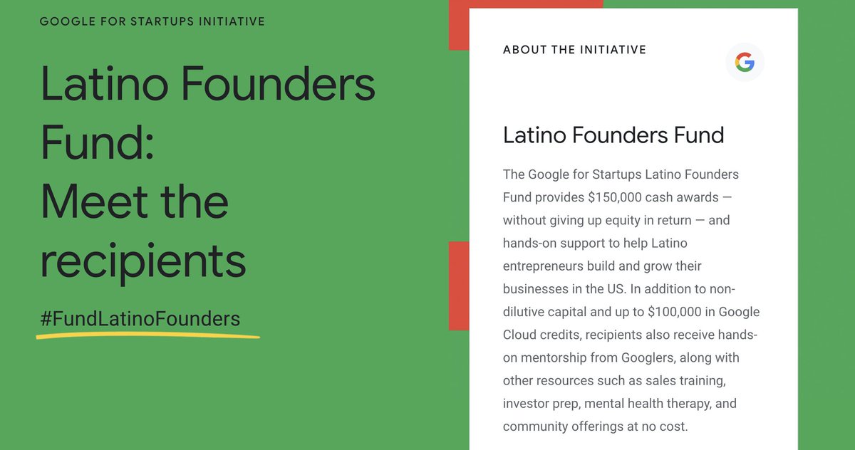 lolitataub's tweet photo. 💰 Latino founders: @GoogleStartups Latino Founders Fund has $150K in cash, $100K in cloud credits, mentors, mental health support, and more for you. Learn more and apply to this #FundLatinoFounders program by 3/26. 

https://t.co/RWanymCru5 https://t.co/IbFGIkMq0d