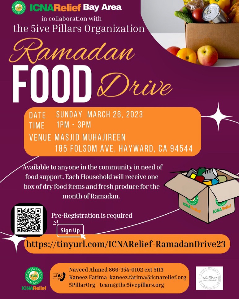 the5ivepillars's tweet photo. As Ramadan approaches, many newly arrived #refugees are struggling with food insecurity. Please join us and @ICNARelief for a #Ramadan Food Drive in #Hayward at Masjid Muhajirren Sunday 1:00pm. 
#BayArea #California https://t.co/kaWtVOm21p
