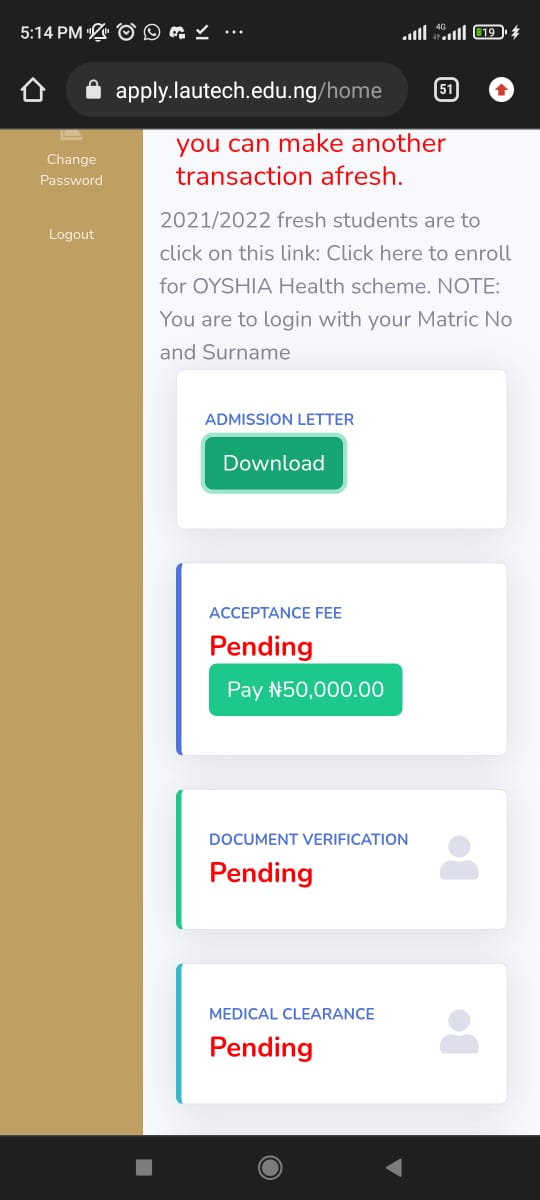 dorevenge_'s tweet photo. @jujupunter Good evening sir, I've never asked for anything from you before. I just got admitted to Lautech. The acceptance fee last year was 20k which I had saved up to pay. Today the portal was opened and the fee had been increased to 50k. And I have just 14 days😭😭. Please help me boss😭 https://t.co/RrtInKtwQ8