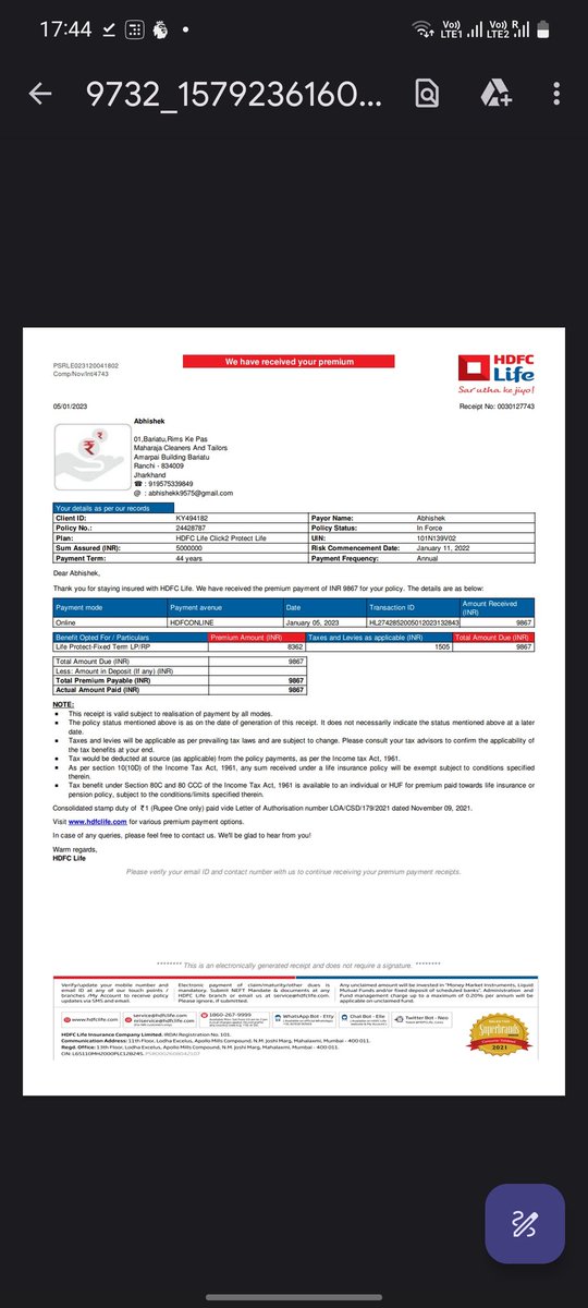 ak007king's tweet photo. @HDFCLIFE @HDFCBank_Cares till now there has been no response of my mail if which I have been debited of 295 rupees as a ECS Return charge, when I had already paid the amount for renewal of my policy before due date.All guys please don't buy any policy from them.
#hdfcischeat https://t.co/73WpaSmsuG