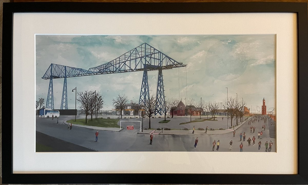 CraigHatton16's tweet photo. I have framed prints of my transporter bridge painting available if anyone is interested! Picture including frame measures 75x45 cm (29.5 x 17.5 inches). Please inbox me if interested. Thank you! #art #teestransporter #middlesbrough #fineart #artist #teesside @Boro @BBCTeesSport https://t.co/kIYkc7AOa2