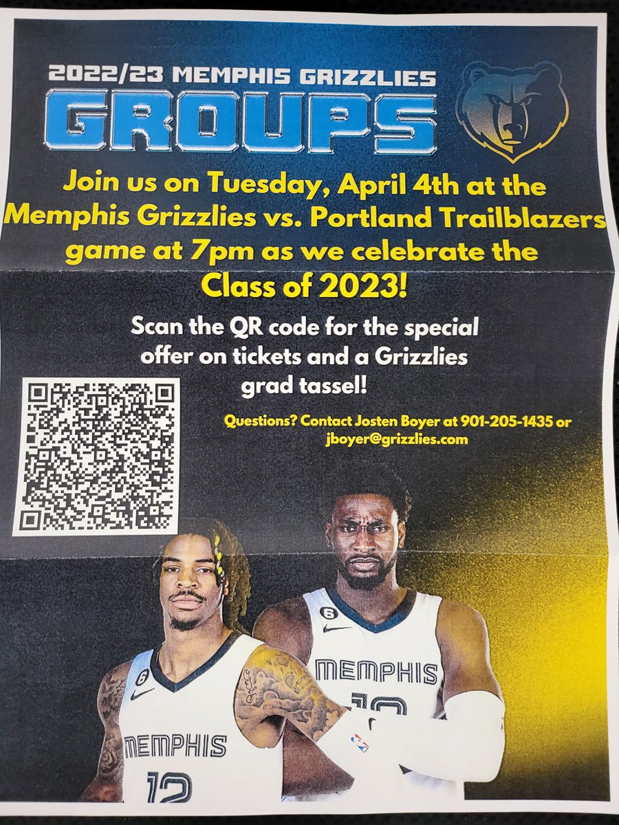 RCA_Counseling's tweet photo. SENIORS: The Grizzles will be celebrating the class of 2023 on April 4th. Check out this special offer that includes  a ticket to the game and a Grizzlies Grad Tassel https://t.co/F9QoYAh53F