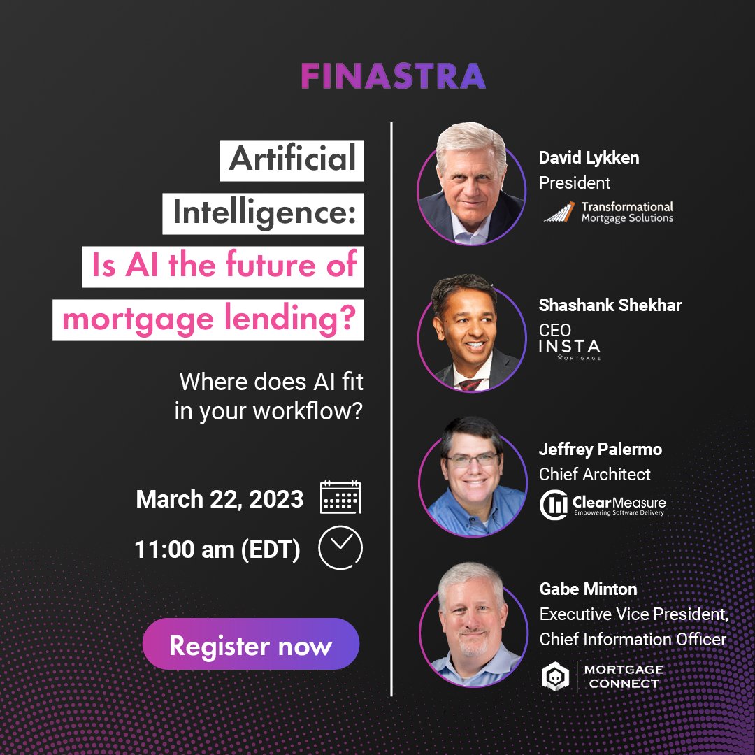 shashanktweets (@shashanktweets) on Twitter photo Join me on the <a href="/finastra/">Александр Ачумаев</a> panel discussion to talk about the future of #artificialintelligence and #chatgpt in #mortgage lending.
Register here - finastra.com/events-webinar… Join me on the <a href="/finastra/">Александр Ачумаев</a> panel discussion to talk about the future of #artificialintelligence and #chatgpt in #mortgage lending.
Register here - finastra.com/events-webinar…