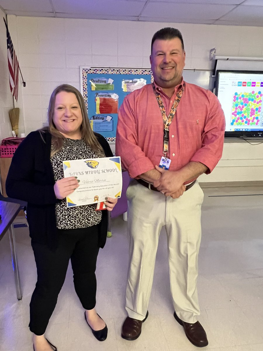 Shoutout to our February Educator of the Month, Valerie Murrin. Thank you for all your hard work and for investing in our KMS students! You rock! 💙💛