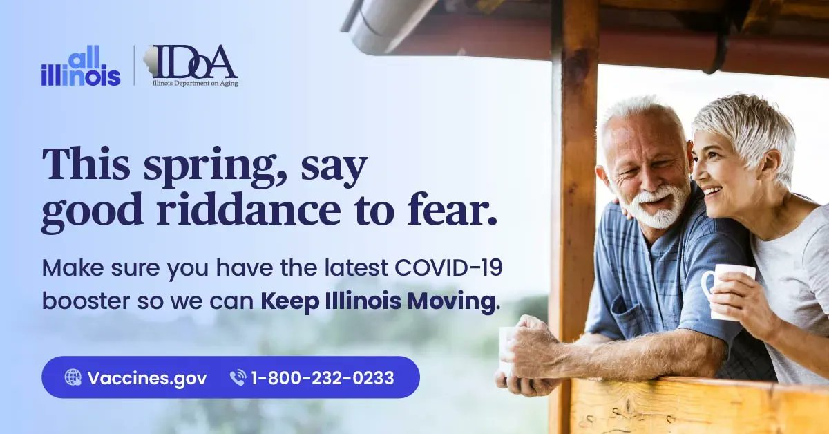 Let’s keep moving and leave our fears of COVID behind. Stay protected from COVID-19 and get your updated boosters today. 

Visit vaccines.gov to schedule yours. #AllInIllinois #LongLiveIllinois