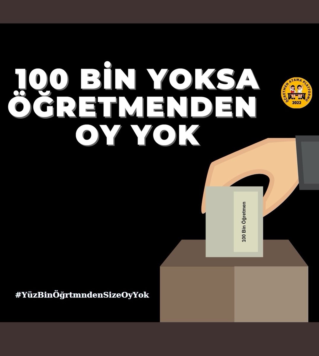 Bunca emek,gözyaşı ve bekleyiş 45 bin gibi komik bir atama gelsin diye verilmedi.85 bin ücr*tlinin olduğu bir sistemde,bütçe aslan payının(!) eğitime ayrıldığı kritik seçim yılında bu sayı kabul edilemez.Etmeyeceğiz.
<a href="/tcmeb/">Millî Eğitim Bakanlığı</a> <a href="/prof_mahmutozer/">Mahmut Özer</a> <a href="/RTErdogan/">Recep Tayyip Erdoğan</a> 

#YüzBinÖğrtmndenSizeOyYok