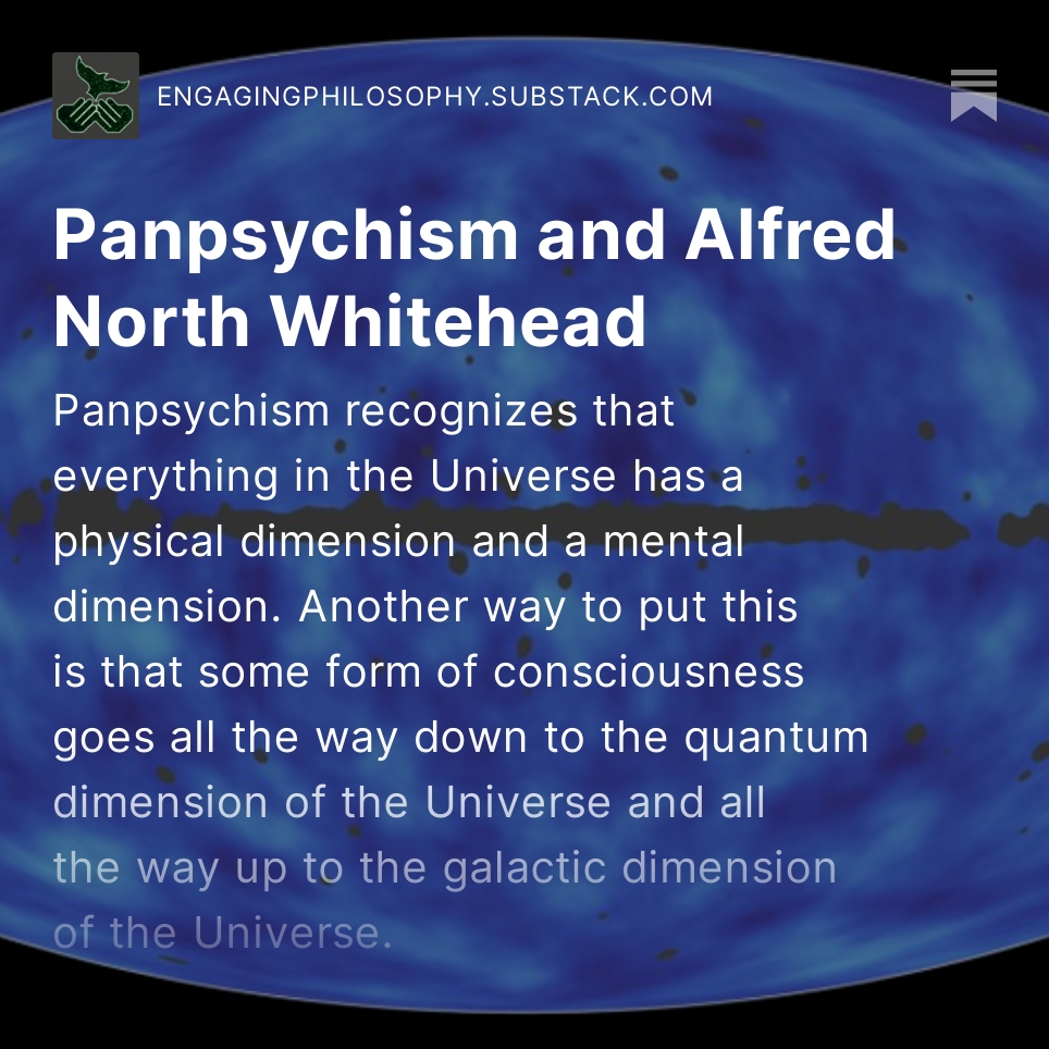 SustainSystems's tweet photo. Panpsychism and Alfred North Whitehead
- new post -->  https://t.co/0jvIHW0h4W

In his magnum opus, Process and Reality, Alfred North Whitehead, to my taste the best 20th Century metaphysical philosopher, provides a speculative philosophical system that can serve as a pretty good foundation for the further exploration and development of Panpsychism.