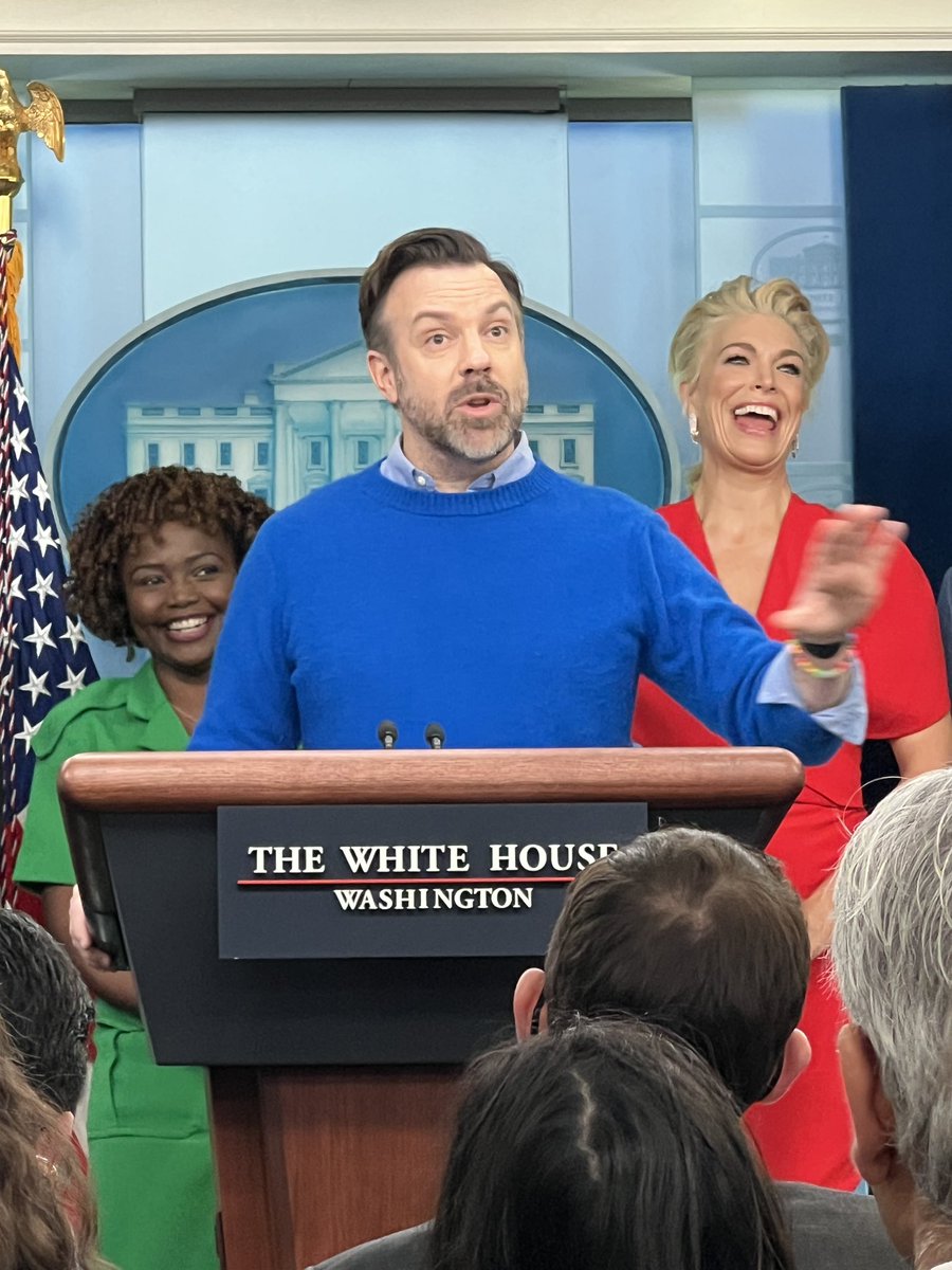 Ted Lasso cast joined today’s White House briefing ahead of their discussion with the Bidens about the importance of addressing mental health.