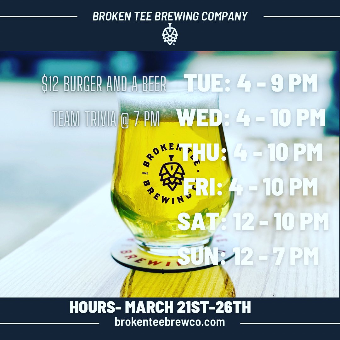 brokenteebrew's tweet photo. This week’s Taproom Schedule!!
#brokenteebrewco #weeklyschedule #brewery #drinkillinois #visitlakecounty #supportcraftbeer #highwoodillinois https://t.co/OFchaLhPut