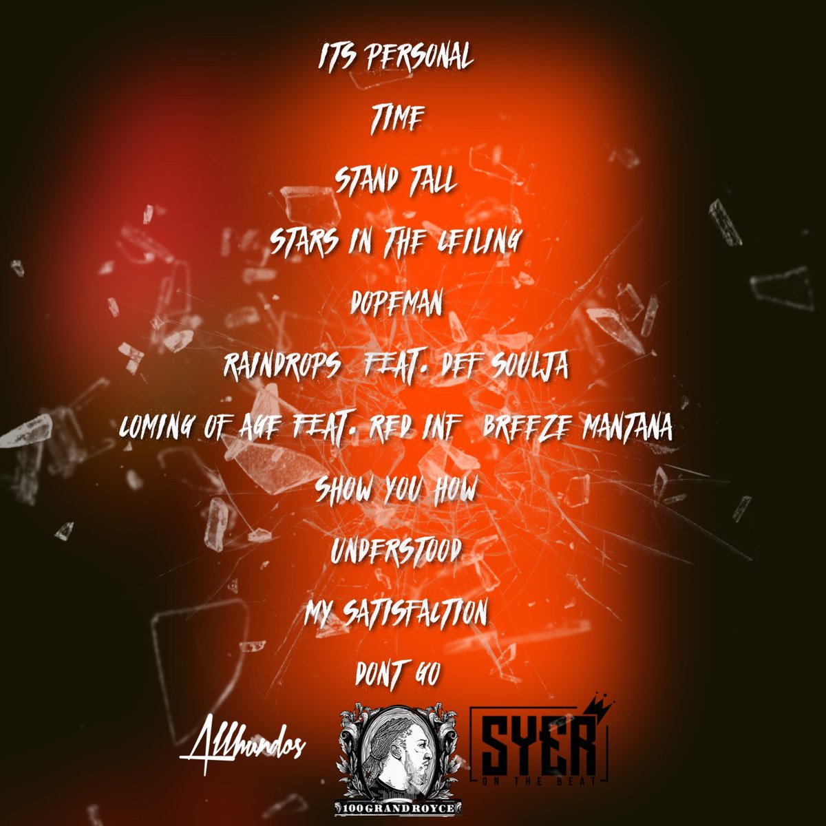 100GrandRoyce's tweet photo. “It’s Personal” 
Available everywhere 4-14
Produced by @Syer_S0 with guest appearances from @_Redinf - @breezemantana - @DefSoulja TUNE IN #ALLHUNDOS https://t.co/D8jM6NThg5