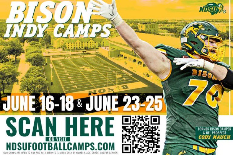 Thank you so much for the invite! <a href="/NDSUfootball/">NDSU Football</a> <a href="/NDSUfbCamp/">NDSU FB Camp</a>