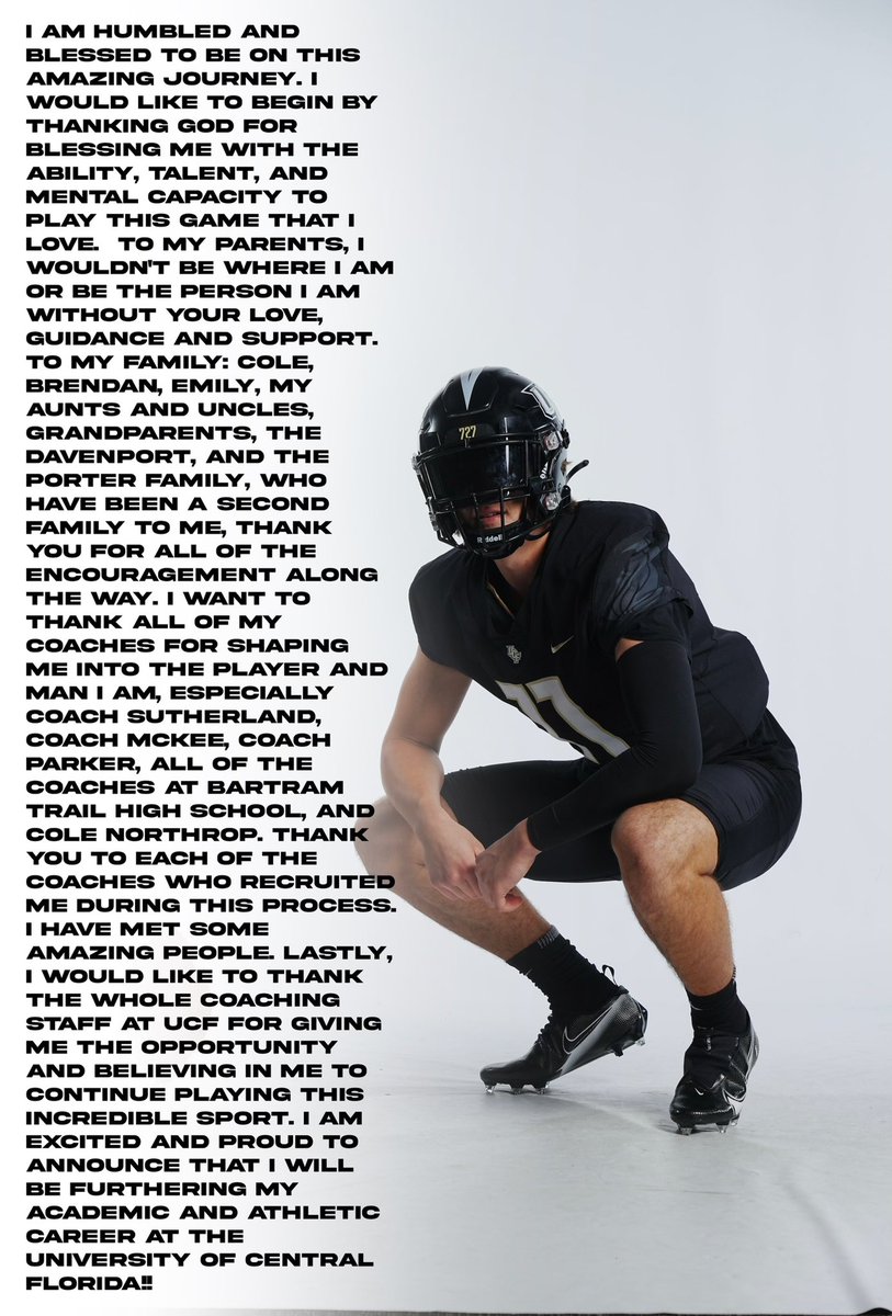 Thank you to everyone who has helped me get to this point in my process!! #GoKnights <a href="/CoachHinshaw/">Darin Hinshaw</a> <a href="/CoachGusMalzahn/">Coach Gus Malzahn</a> <a href="/UCF_Football/">UCF Football</a> <a href="/coachparker85/">Coach Chad Parker</a> <a href="/BTHS_Football/">BTHS BEARS FOOTBALL🐻🏈</a> <a href="/QB_DNA/">QBDNA</a> <a href="/TomLoy247/">Tom Loy</a> @SWiltfong247 @RWrightRivals