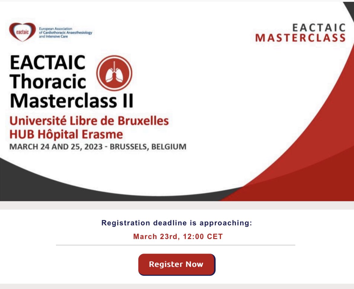 tahan_dr's tweet photo. Another reason to not miss 2nd @EACTAIC #Thoracic #Masterclass in #Brussels on Mar24-25 is to exchange ideas and discuss the experts in #Protectiveventilation #roundtable https://t.co/duaFmLb8a5 @EACTAIC @wfsaorg @JCVAonline @SCVA1997 @scahq @wfsaorg @ESAICTraineeN @ESAIC_org https://t.co/ohmDf1Thxn