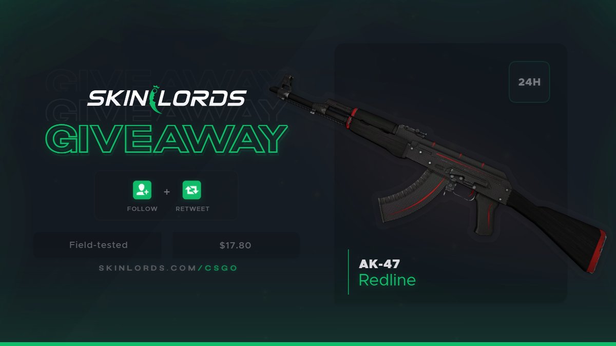 SkinLords's tweet photo. AK-47 Redline 🎁 24H CS:GO Skin Giveaway!

✅ To enter:
- Retweet and Follow us
- Tag a friend

Ends in one day! Best of luck! https://t.co/Fsq0rztldm