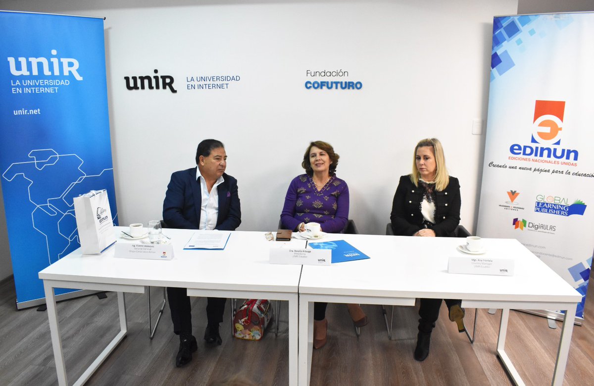 UNIR_Ecuador's tweet photo. Para la Dra. @rosaliaarteaga, presidenta de @UNIR_Ecuador, el convenio permitirá acceder a beneficios educativos a las personas que forman parte del grupo #EDINUN.
“Me parece que es una unión natural, me alegra que se concrete, con una oferta de maestrías y también de pregrado". https://t.co/JSzXyCwnqi