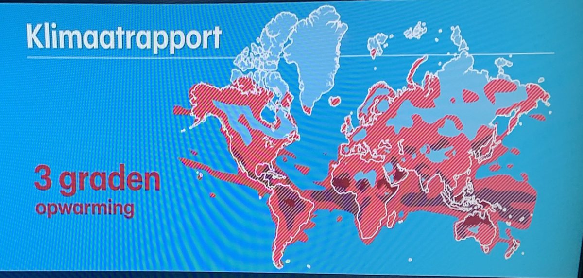 roosvonk's tweet photo. RTLnieuws laat zien welke delen van de wereld onleefbaar worden bij 1,5° opwarming (wat we al binnen 10 jaar aantikken) en bij 3° (waar we boven komen als we zo doorgaan als nu). De rode delen. Hoe roder, hoe meer natuur en dieren (incl. de mens) zullen sterven. https://t.co/IwQPhqyrqj