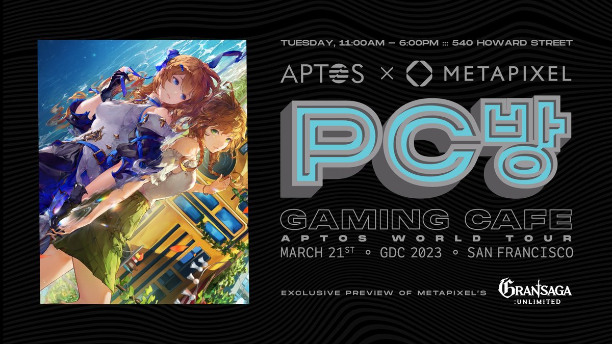 GDC alpha? 👀 Experience GRAN SAGA: Unlimited at the Aptos x <a href="/METAPIXEL/">METAPIXEL</a> gaming cafe at <a href="/Official_GDC/">Game Developers Conference</a>.

Be the first to play Web3's most anticipated game and snag some notoriously good Aptos swag 🎮

Everyone is invited to this GDC satellite event!
RSVP ➡️ lu.ma/aptosmetapixel…