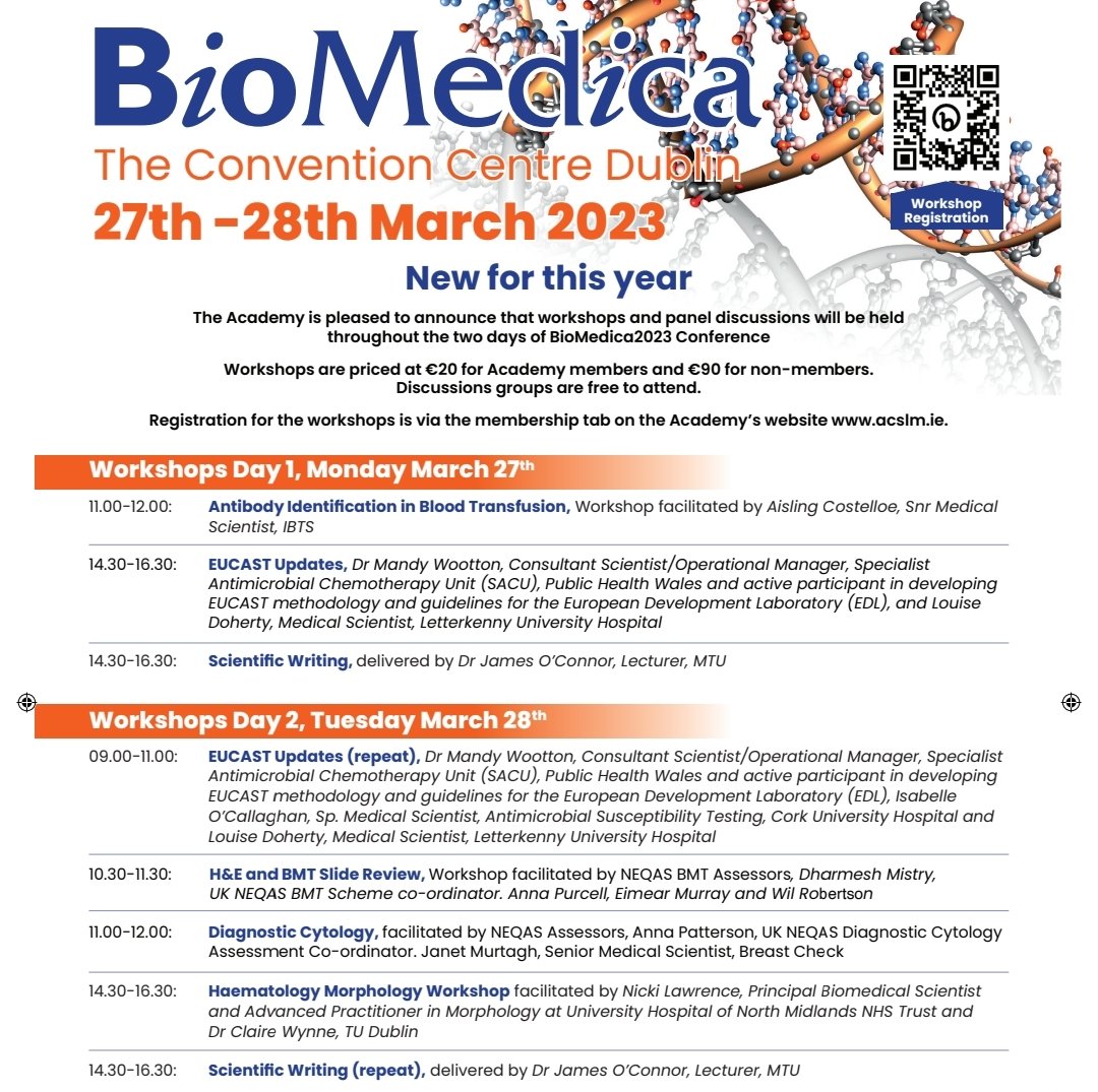 Don't forget to register for the EUCAST workshop at Biomedica next week 👉 acslm.ie
#Biomedica2023