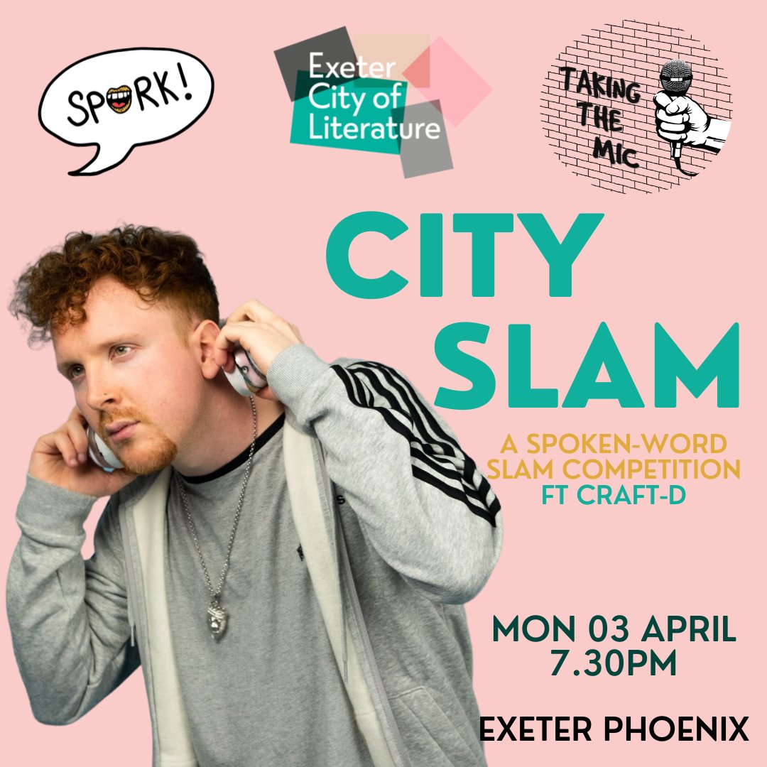 a huge poetry slam comp is coming to <a href="/exeter_phoenix/">Exeter Phoenix</a> next month. 12 Devon poets will battle it out to represent Exeter &amp; Devon internationally. Plus a headline slot from @CraftDRap 

a collaboration between us, <a href="/ExeterCityofLit/">Exeter City of Literature</a> &amp; Taking the Mic🤩

tickets: exeterphoenix.org.uk/events/city-sl…