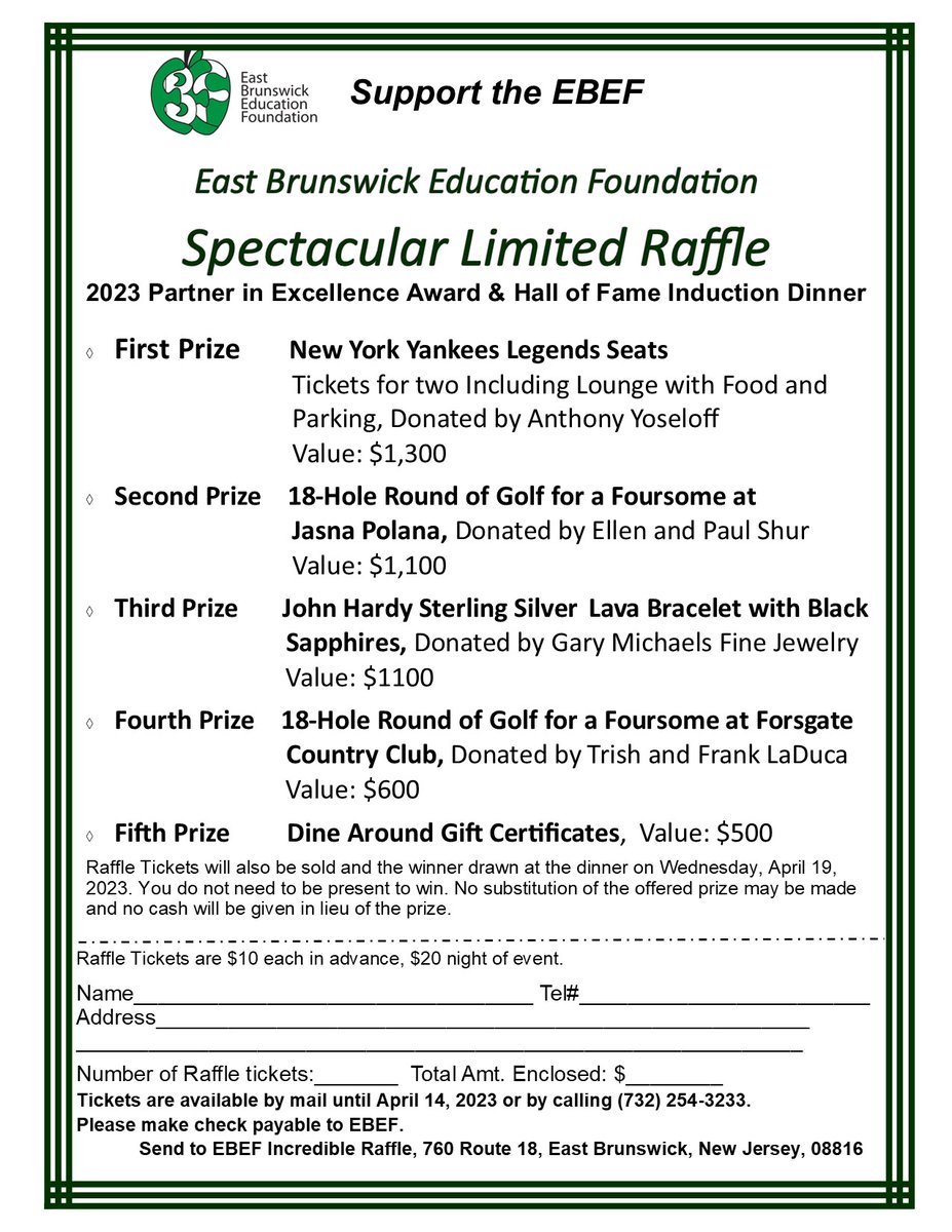 EBEF PIE Dinner and Spectacular Limited Raffle 
For more information about the Partner in Excellence Dinner, please visit the EBEF event page:  ebnet.org/ebefpie