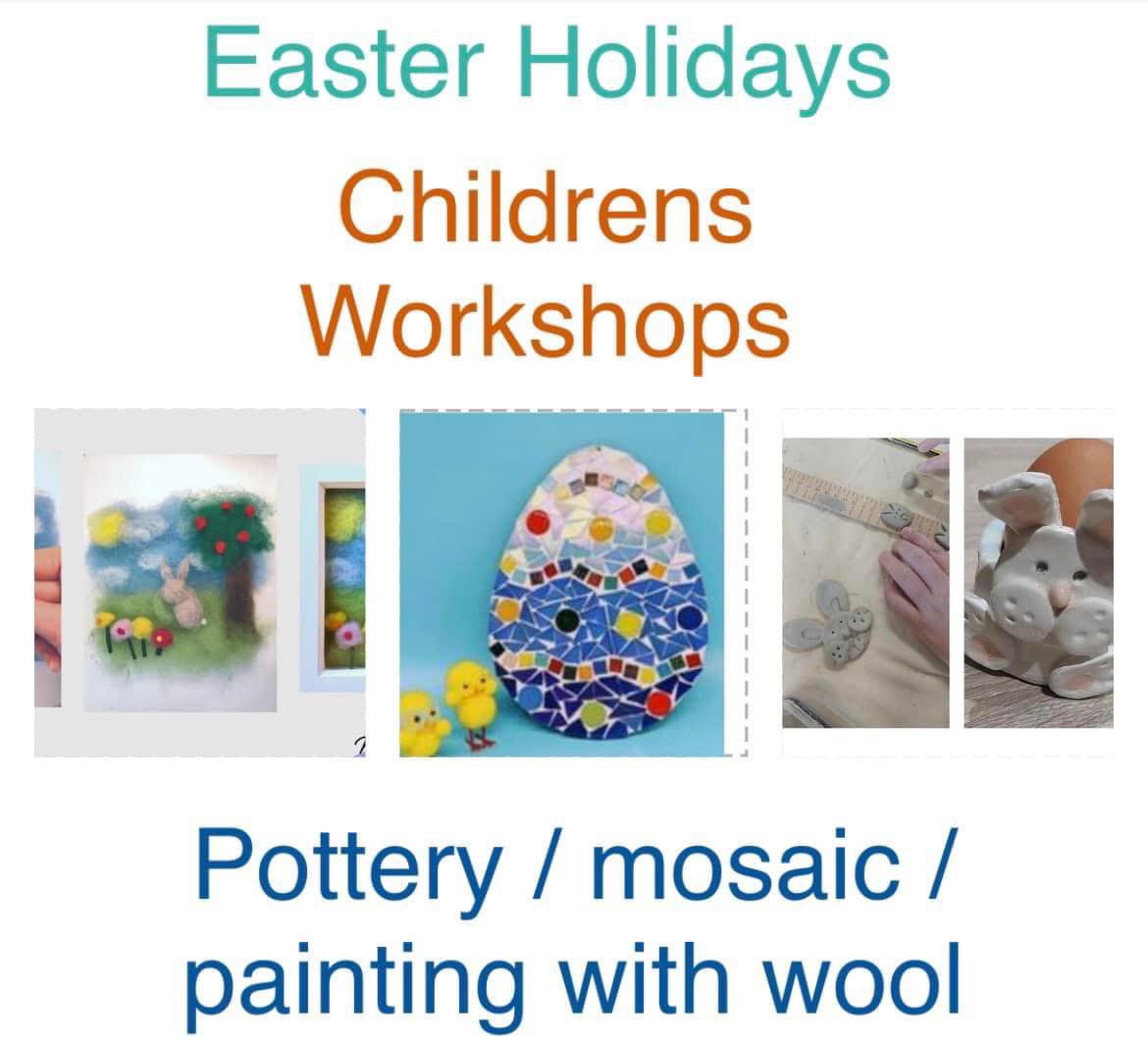 Booking essential as spaces are limited!

Childrens pottery - bunny egg cup 4th april 10am £20
Easter Mosaics - 11th April 10am £20
Painting with wool - 12th April 10.30am £25