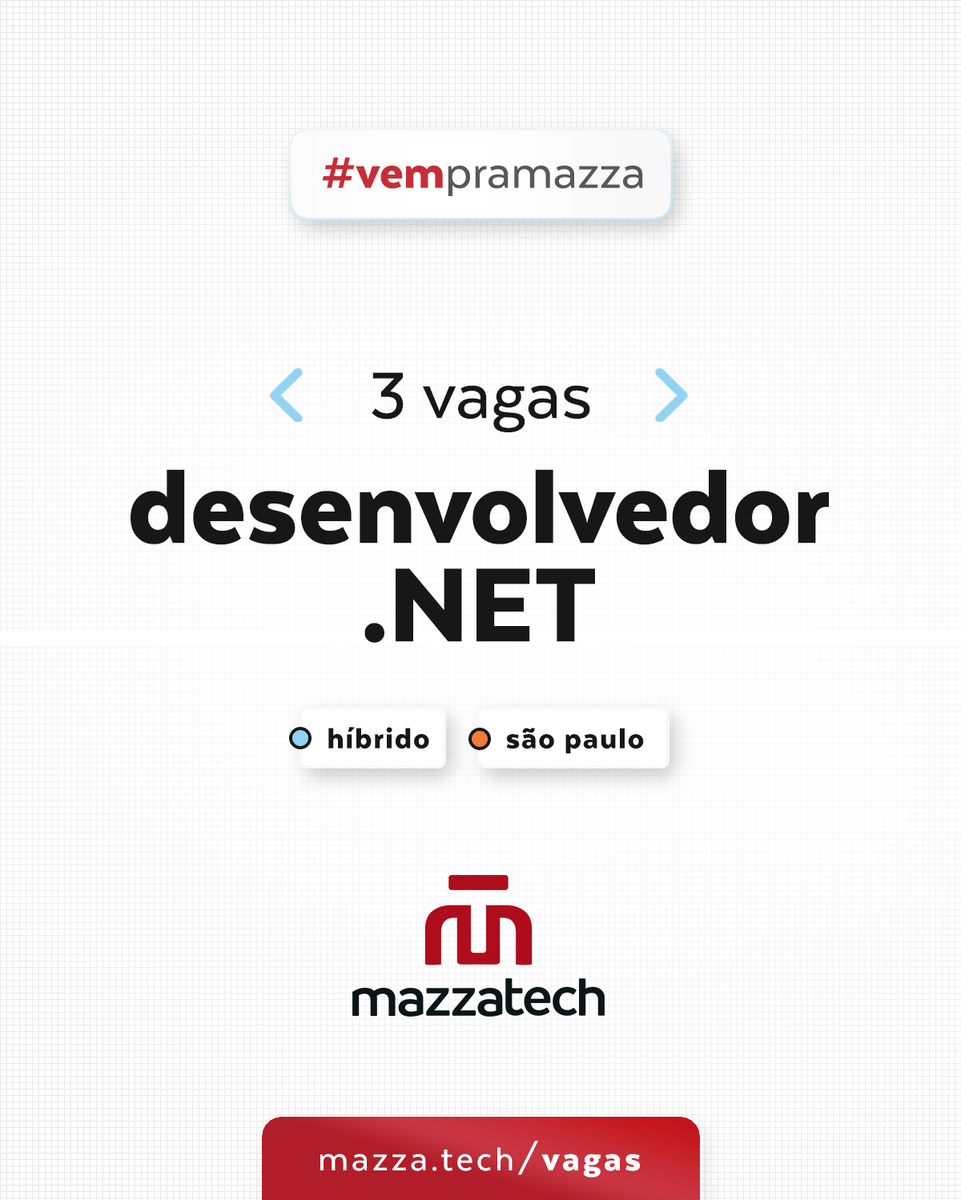 mazzatech_ti's tweet photo. Dev .Net, Selecionamos três INCRÍVEIS oportunidades para você😉
#vagasdasemana
Os detalhes de cada vaga estão no link https://t.co/2LIUjXLrJ5
#vempraMazza
#mazzatech #desenvolvedordotnet #dev #programador #programadora #profissionaldeti #vagadeti https://t.co/B3uhg5hnlg