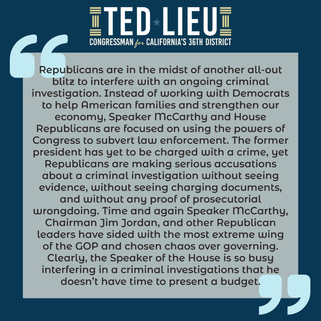 Statement on Republican efforts to interfere with the Manhattan District Attorney's investigation into the former President: