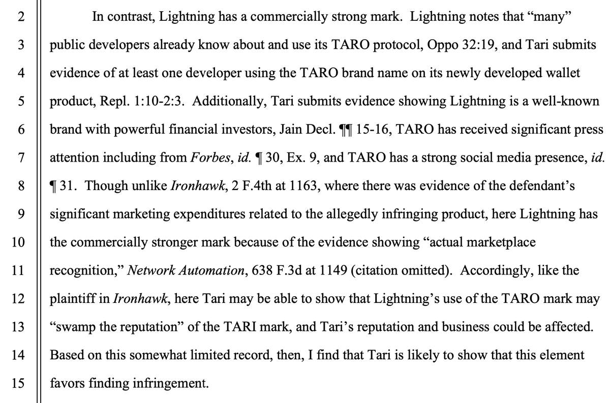 RickSandersLaw's tweet photo. Owner of TARI for blockchain protocol gets TRO vs. TARO for same, based on reverse confusion. #trademark https://t.co/Cam5H4cUTO /1 https://t.co/43GJq7SHxY