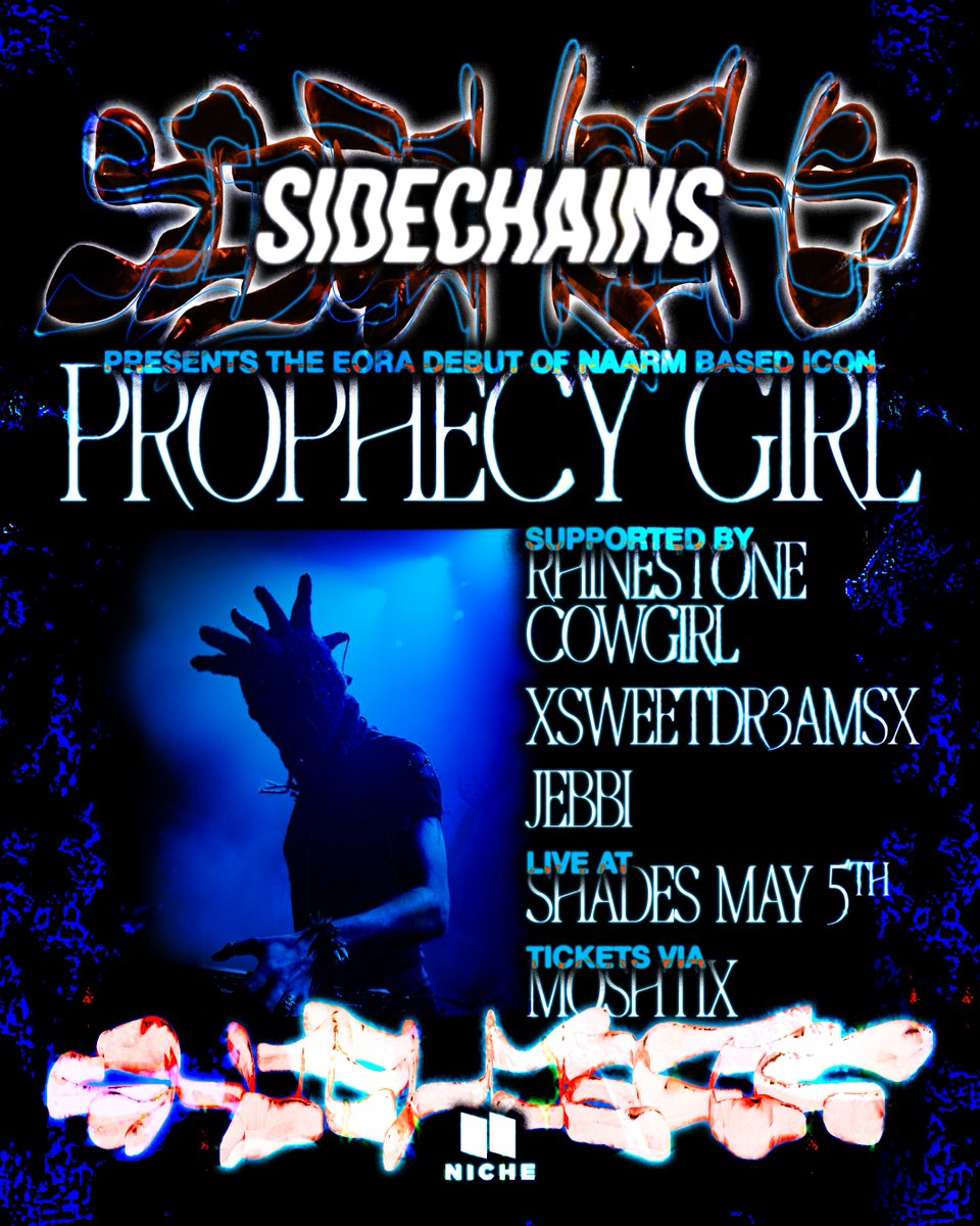 SIDECHAINS PRES. PROPHECY GIRL (naarm/melb)

so blessed to be hosting <a href="/pr0phecygirll/">Prophecy Girl</a>'s debut eora/sydney show 🥲 limited tickets so dont miss out!