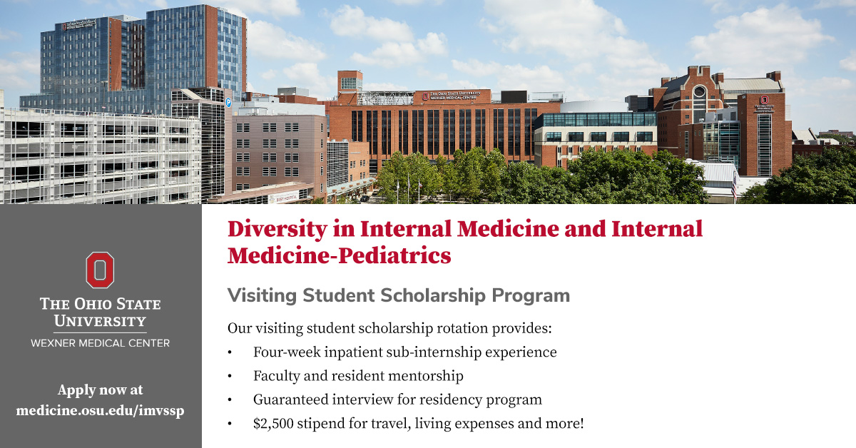 Come see what @OhioStateIMRes and @OSUMedPedsRes are all about! We are thrilled to host ✨YOU✨ for our Diversity in Internal Medicine and Med-Peds visiting student program. #RepresentationMatters #Match2024 Check out our website for more details: medicine.osu.edu/imvssp