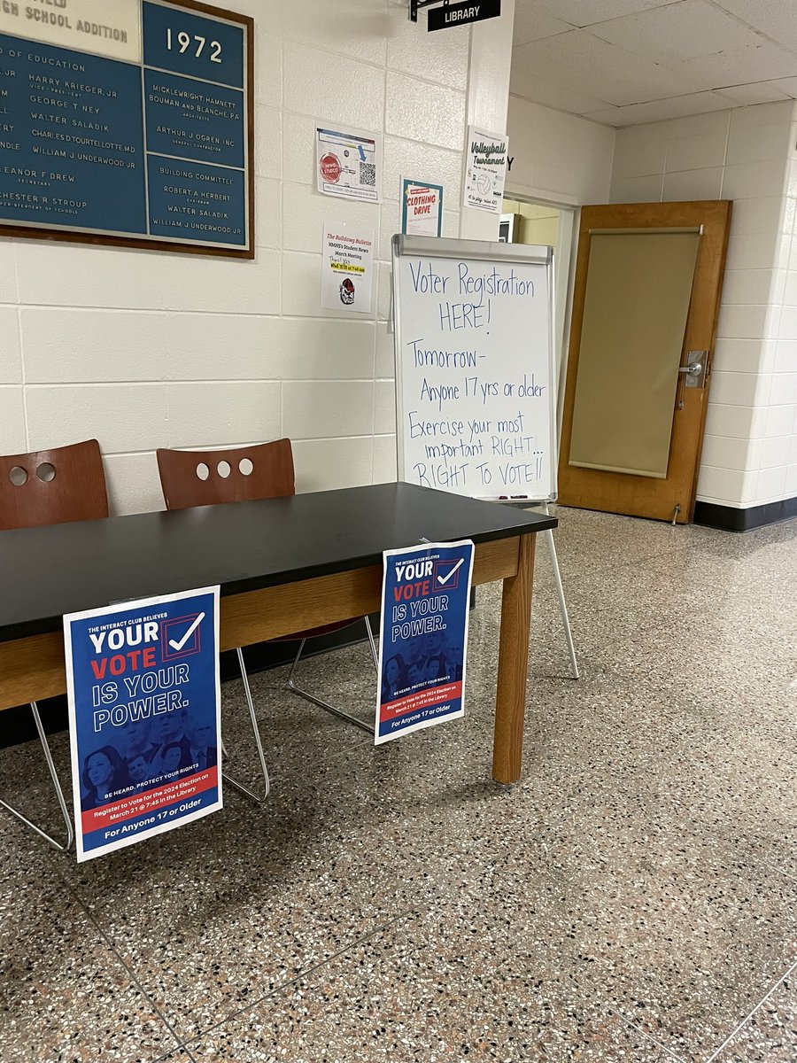 DBReader2016's tweet image. Tomorrow morning is voter registration day starting at 7:45am @HaddonfieldHS in front of the library. Congratulations to Mr Novak on the winning poster design.