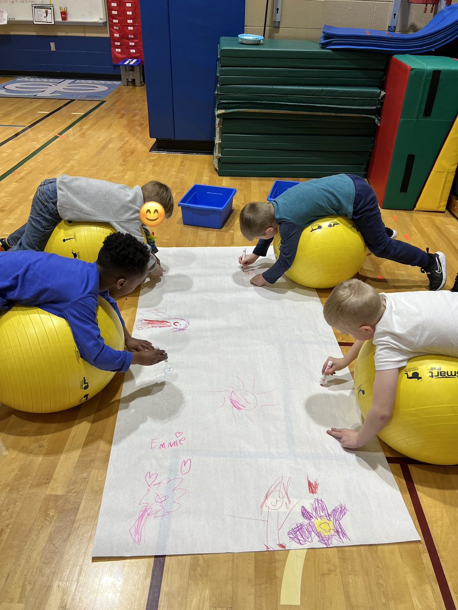 Kindy working on balance while creating a masterpiece in #Wellness360 <a href="/ZCSStonegate/">Stonegate Elementary</a> <a href="/MyZvilleSchools/">Zionsville Community Schools</a>
